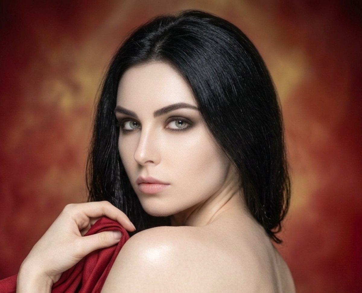 Vampire Facial® model wrapped in red satin